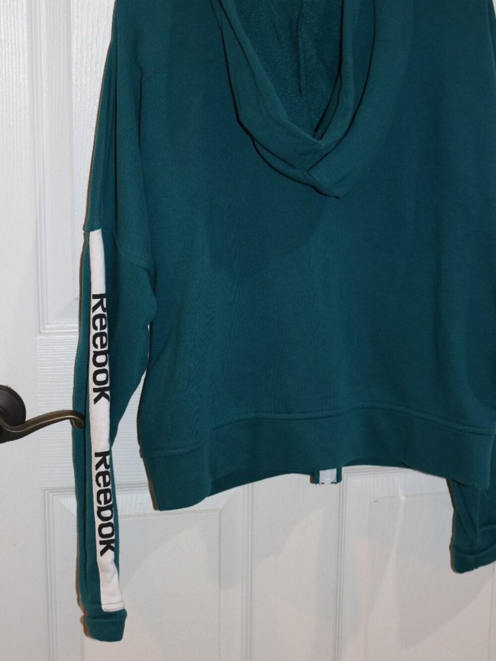 Women's teal and white hooded zip up sweatshirt. New. Large. - Picture 3 of 3